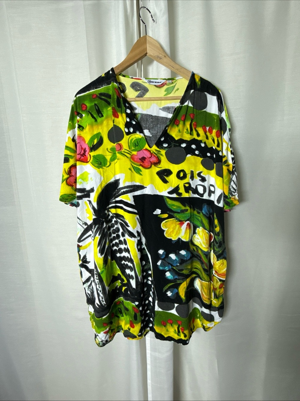 Jams World Parrot Cove  Tropical Print V-Neck Blouse